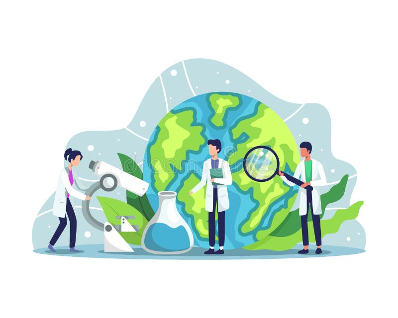 Vector illustration of Ecologist taking care of Earth and nature