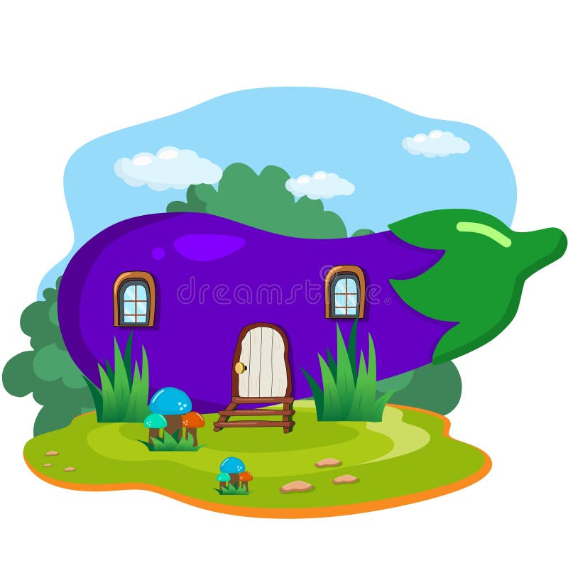 Vector Illustration of Eggplant Fruit House Stock Vector Illustration