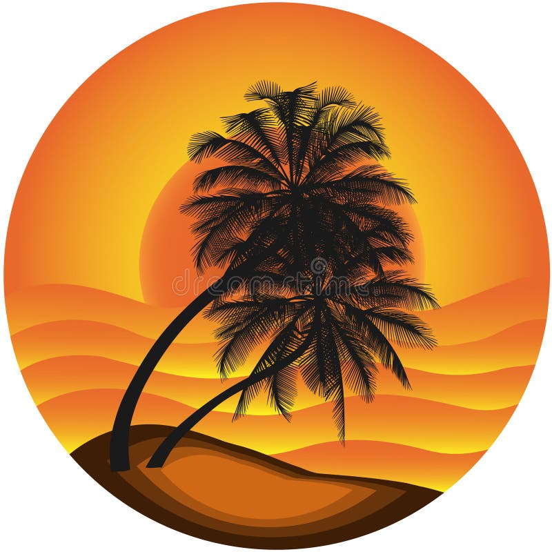 Vector Illustration eine Seelandschaft mit einer Palme tr