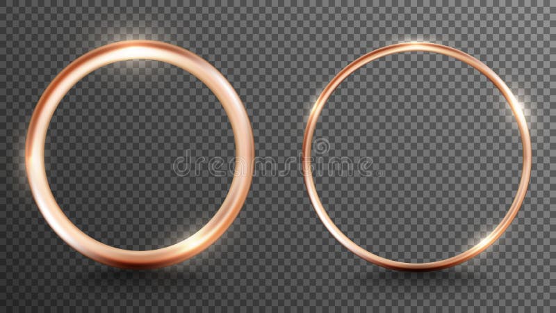 Vector Illustration eines realistischen goldenen Ringrahmens mit leuchtenden Lichteffekten auf transparentem Hintergrund. Elegante vektor abbildung