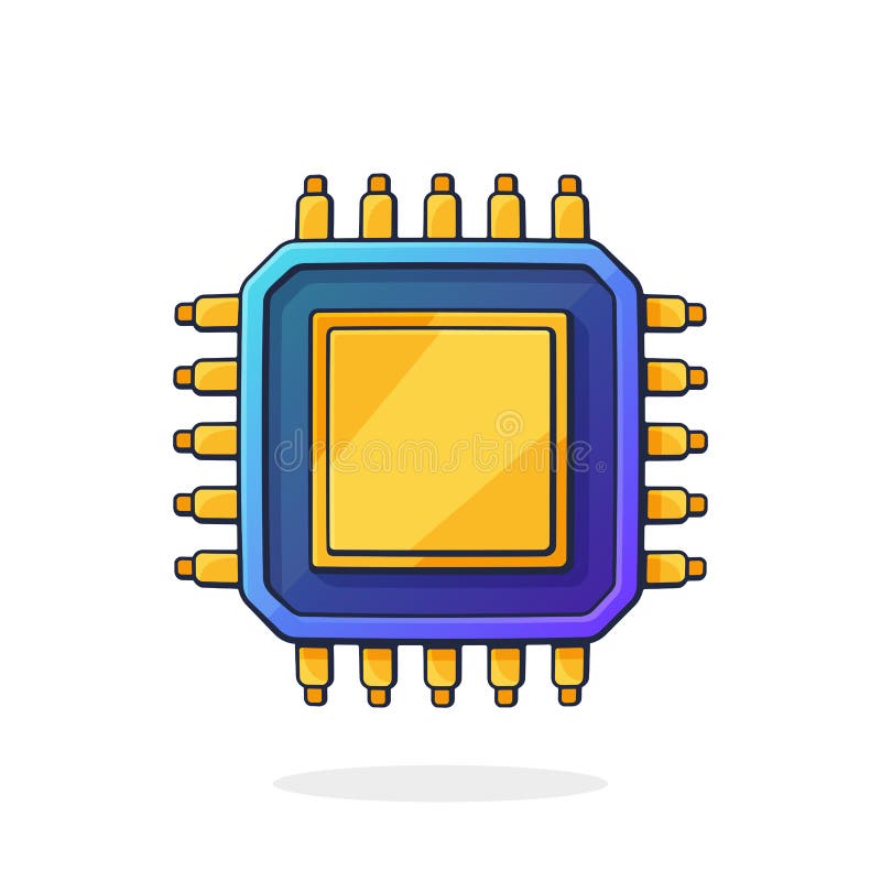Vector illustration. Electronic Integrated circuit top view. Computer microchip or nano processor. Artificial intelligence stock illustration