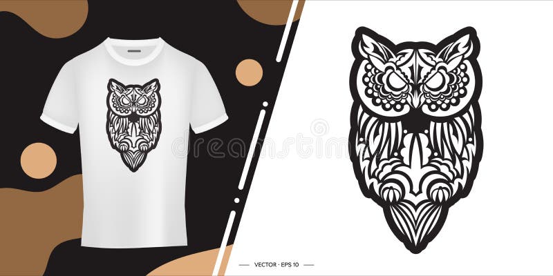 Black and White Owl Print in Boho Style. Isolated. Good for Clothing ...