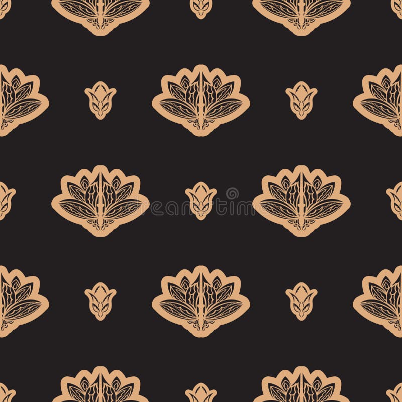 Dark solid color Seamless pattern with lotuses in Simple style. royalty free illustration