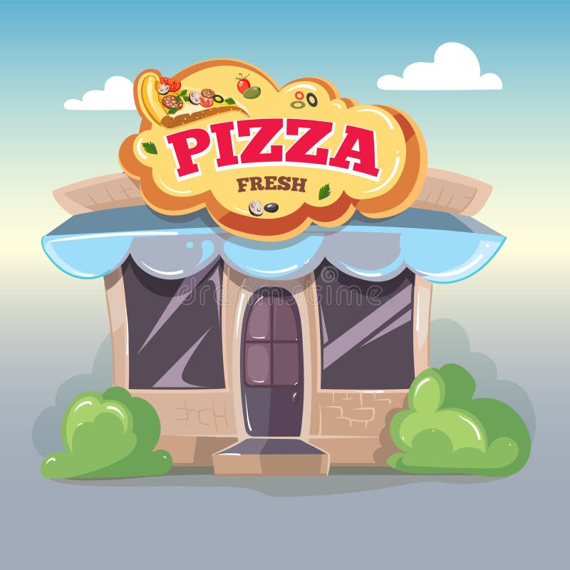 Vector Illustration Facade of Pizzeria Stock Vector Illustration of