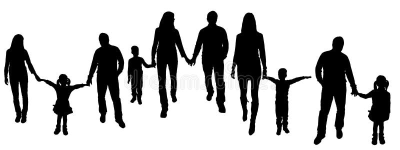 Vector illustration with family silhouettes on a white background . Vector illustration with family silhouettes on a white background .