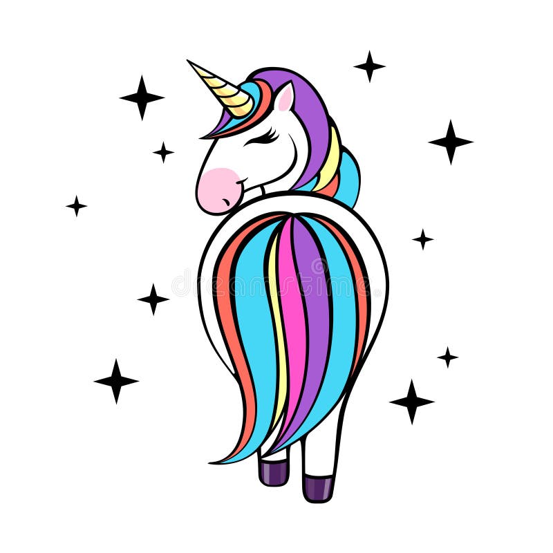 Vector illustration of fantasy animal horse unicorn. Isolated, horn.