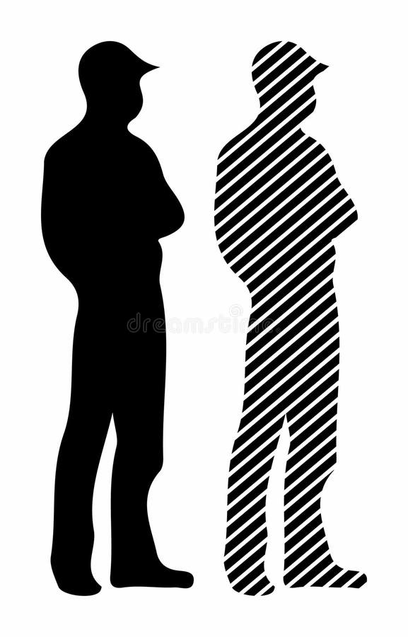 Striped and Solid Male Silhouette Icons with Cap vector illustration