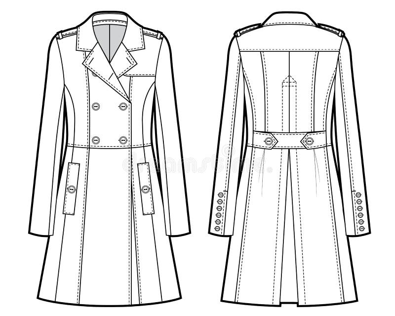 Trench Coat Side View Drawing / Loop the strap sans buckle under the ...