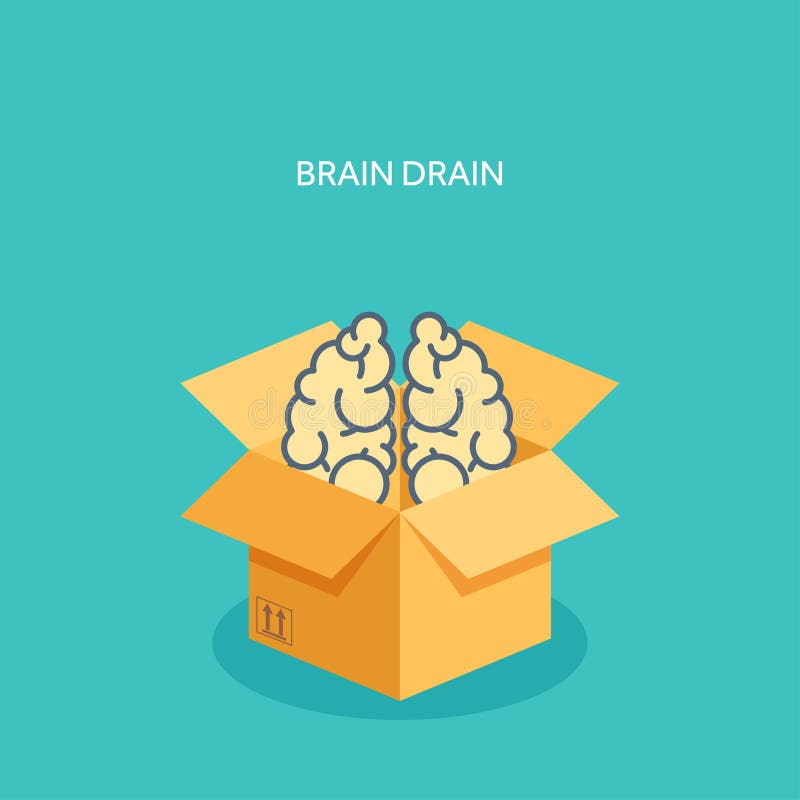 Vector Illustration. Flat Carton Box with Brains. Brain Drain. EPS10