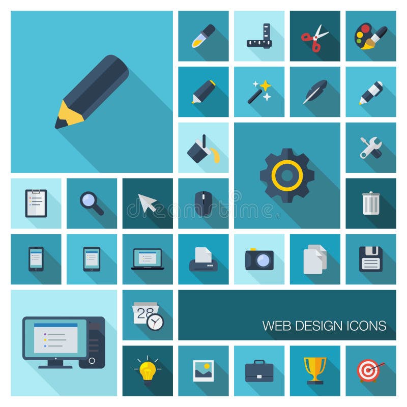 Vector illustration of flat color icons with long shadow. Graphic tools for interface design. vector illustration Vector illustration of flat color icons with long shadow. Graphic tools for interface design. vector illustration