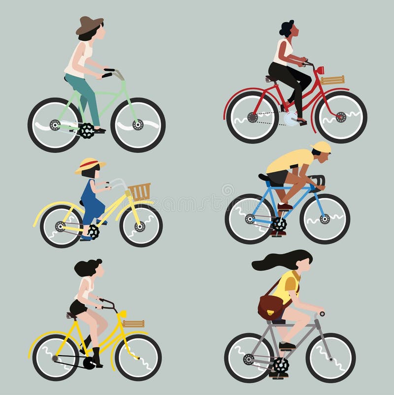 Set of People Riding a Bicycle Vector Stock Vector Illustration of bike, healthy 160715073