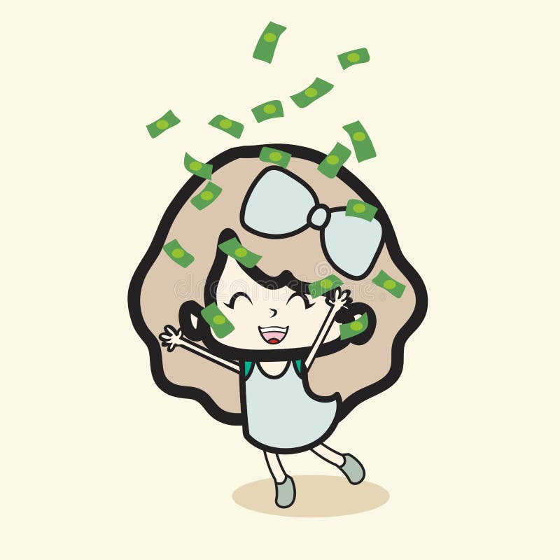 Hand drawn girl with bills stock illustration