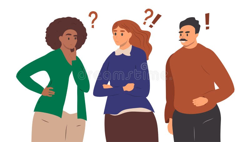Vector Illustration in Flat Style. Various People Stand Thinking Stock ...