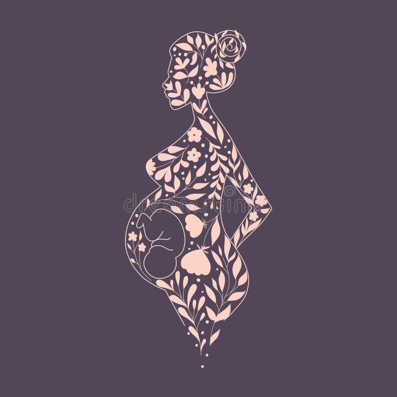 Floral Pregnant Woman Silhouette Stock Vector - Illustration of ...