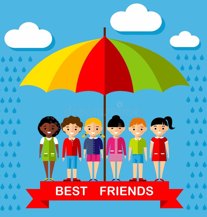 Download Vector Illustration Of Friends Kids Under Multicolor ...