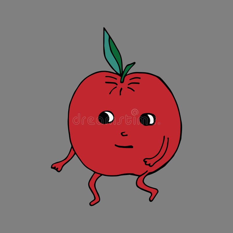 Vector Illustration of a Funny Red Apple. Character in Cartoon Style