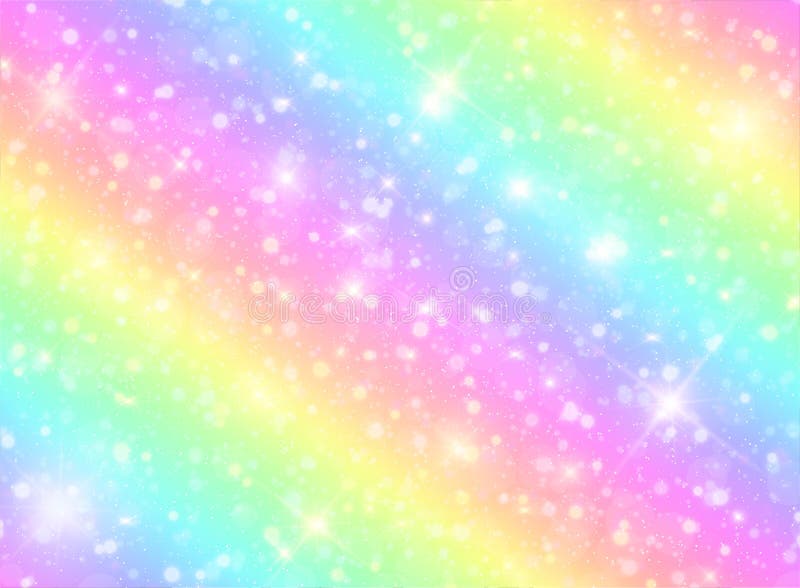 Vector illustration of galaxy fantasy background and pastel color.The unicorn in pastel sky with rainbow.