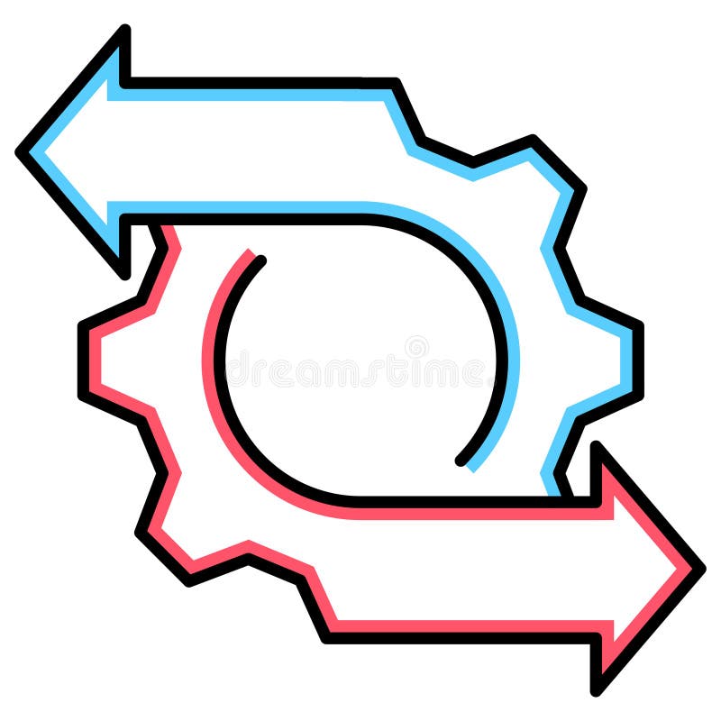 Vector illustration of gear mechanism with left and right arrows. Icon of mediation. Symbol of technology progress, integration royalty free illustration