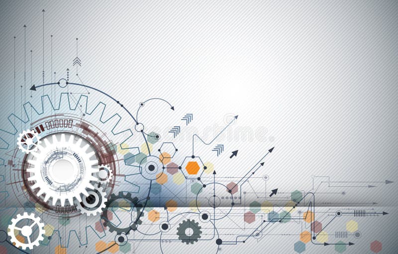 Vector illustration gear wheel, hexagons and circuit board, Hi-tech digital technology and engineering stock illustration