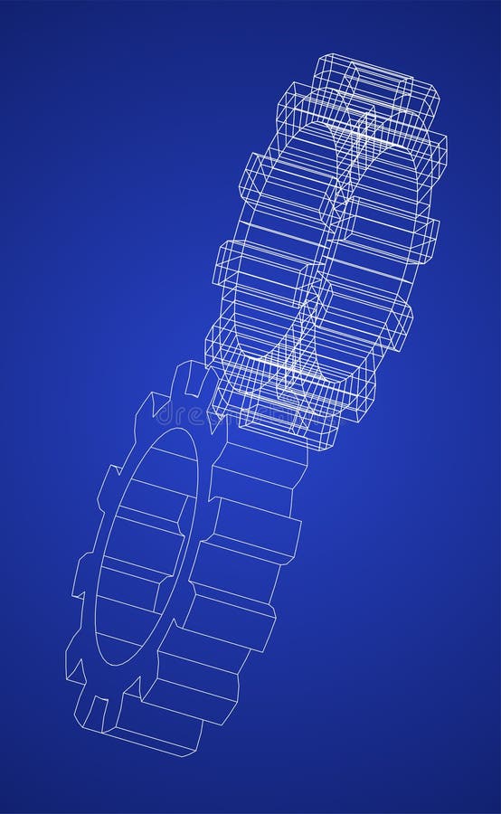 Vector Illustration of Gears Line Art on Blue Background Stock Vector Illustration of business