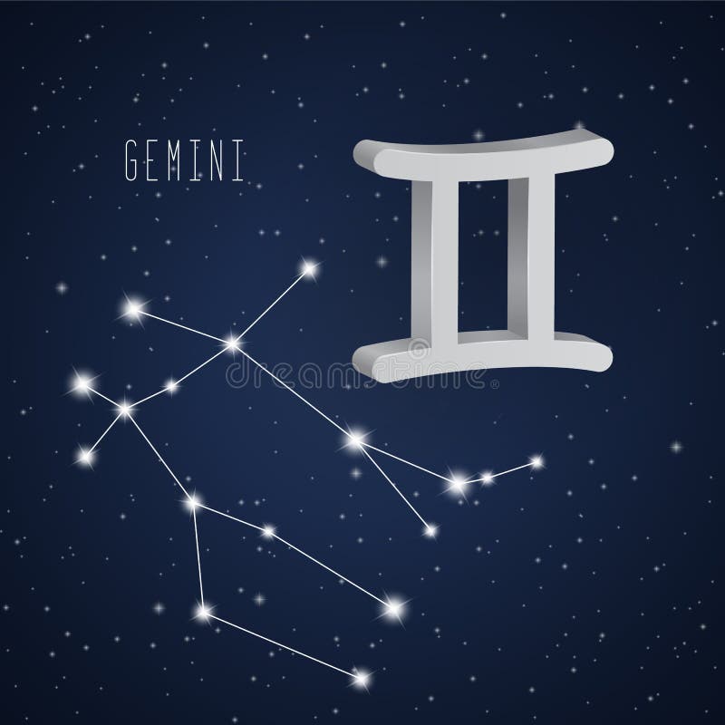 Vector Illustration of Gemini 3D Symbol and Constellation Stock Vector ...