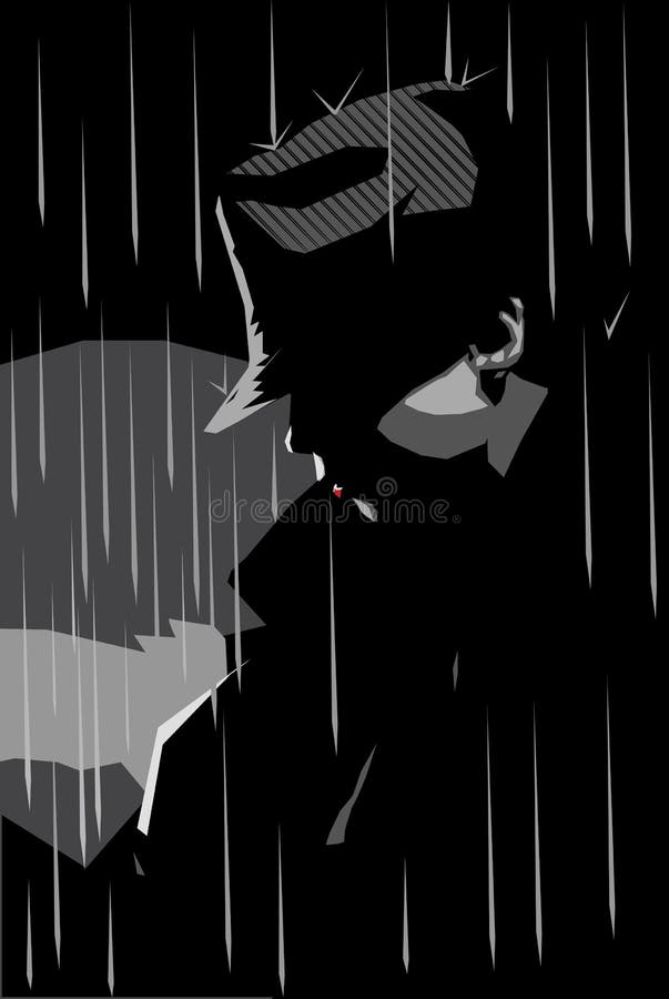 Film noir scene - a man in the rain Stock Illustration