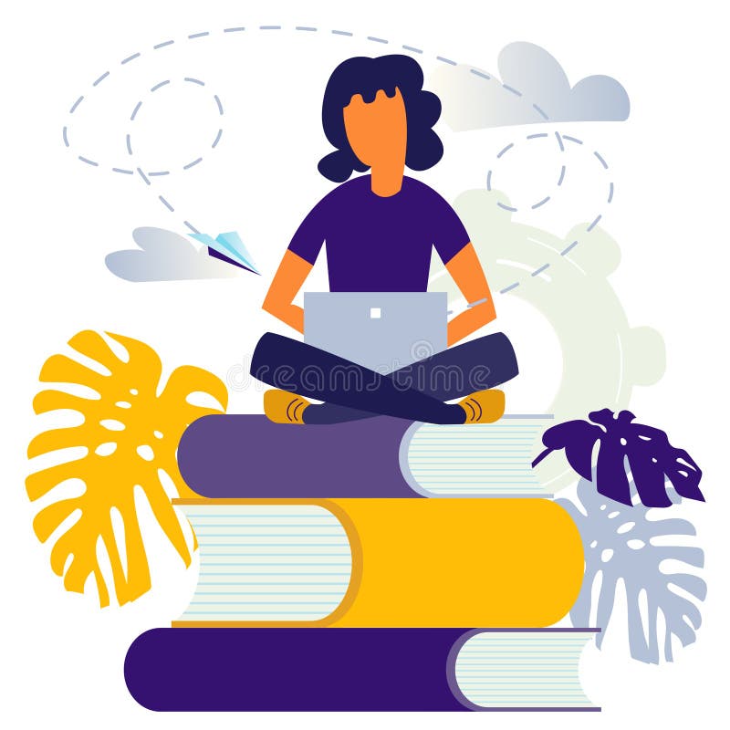 Vector illustration girl student graduate sitting on books vector illustration Vector illustration girl student graduate sitting on books vector illustration