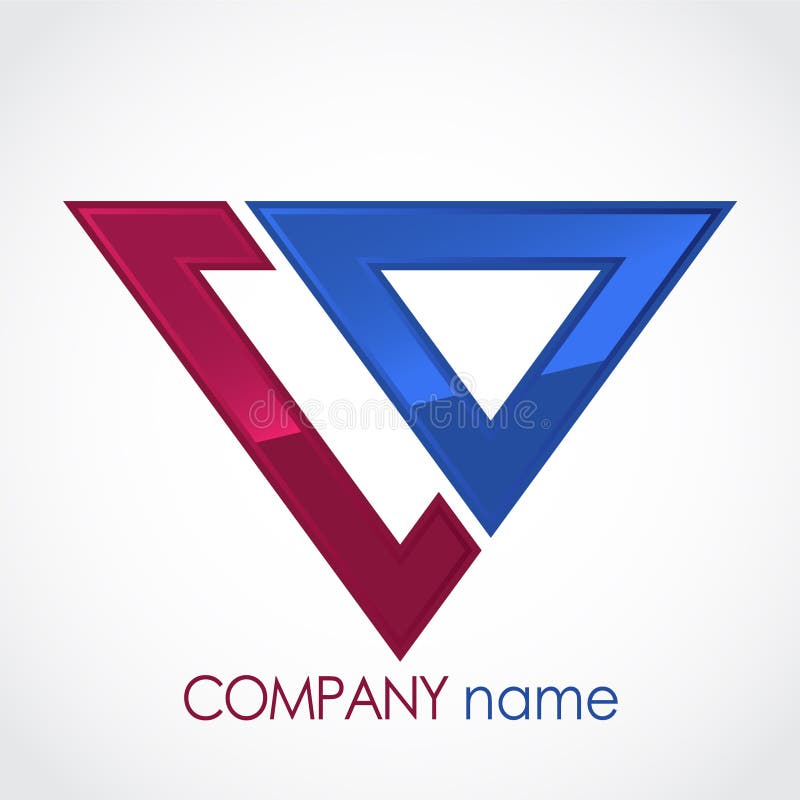Glossy linear triangle purple blue logo design vector illustration