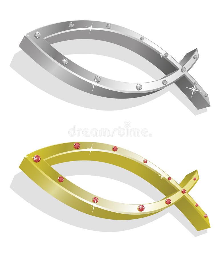 Vector illustration of golden and silver icthus