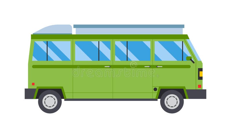 Vector illustration with green bus road travel transport.