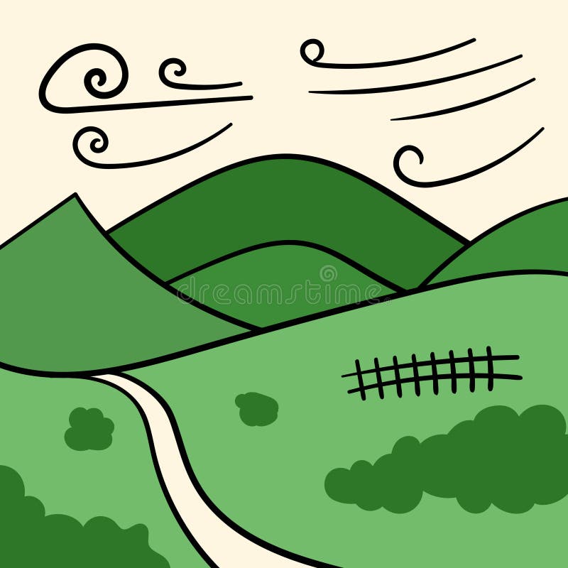 Landscape Background Vector in a Green Mountain Valley Stock Vector