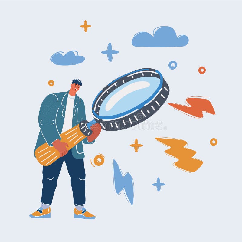 Vector illustration of guy with the big magnifying glass vector illustration