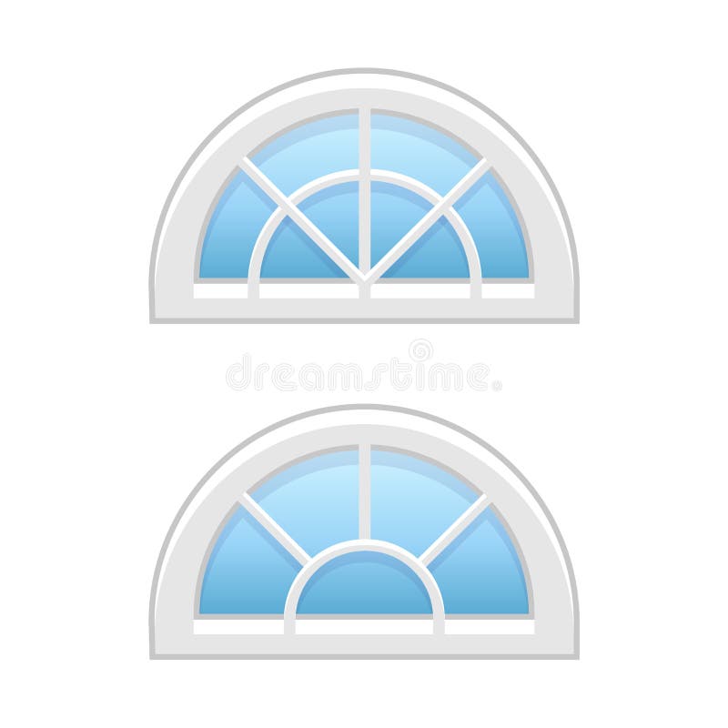 Vector illustration of half round attic vinyl windows. Flat icon royalty free illustration