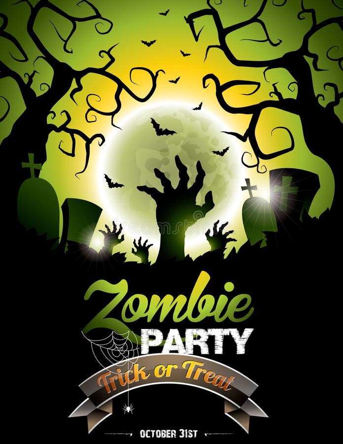 Vector illustration on a Halloween Zombie Party theme