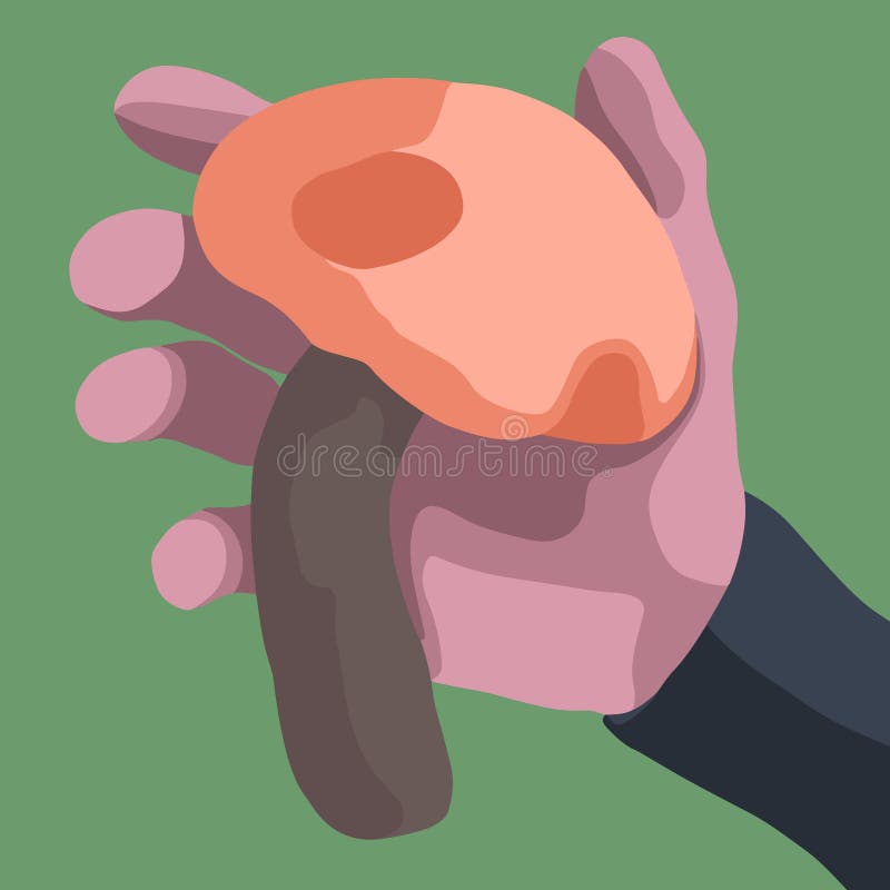 Hand holding a mushroom. stock vector.