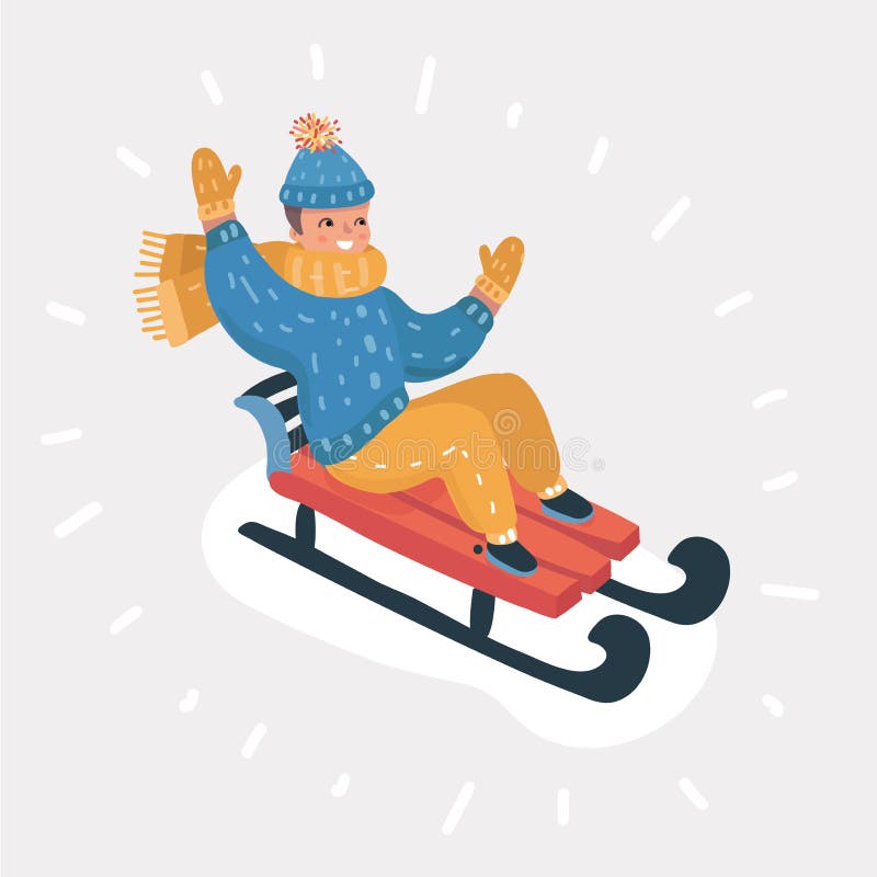 Vector illustration. Happy child sledding. stock illustration