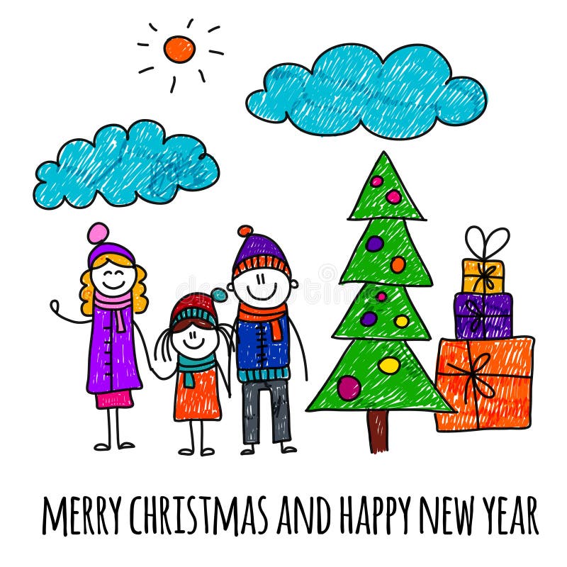 Christmas Happy Family Together Hand Drawing Stock Vector (Royalty Free)  120344269 | Shutterstock