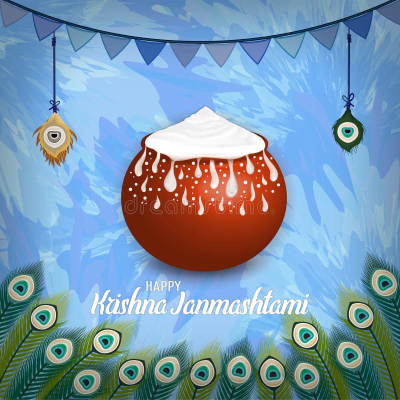 Vector Illustration of Happy Krishna Janmashtami Background with Pot of  Cream. Dahi Handi Stock Vector - Illustration of decoration, bhagavan:  127258621