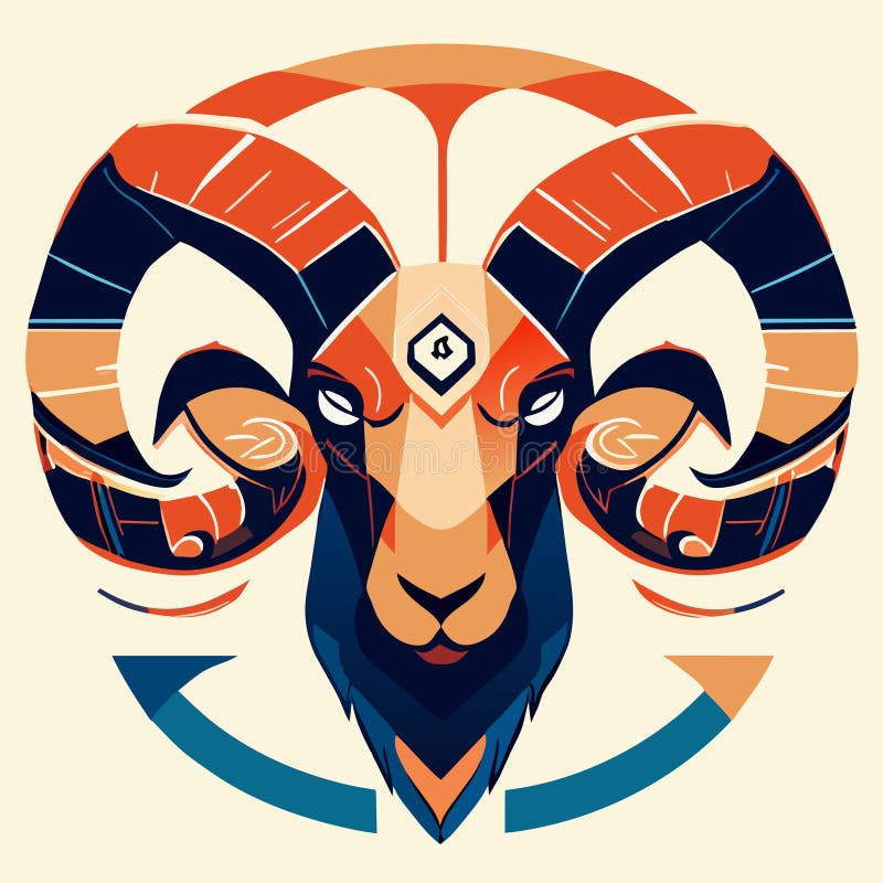 Vector Illustration of the Head of a Goat in the Style of the Ancient ...