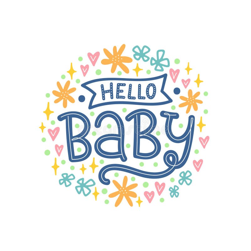 Vector Illustration of Hello Baby Text Stock Illustration - Illustration of  cute, hand: 166198503