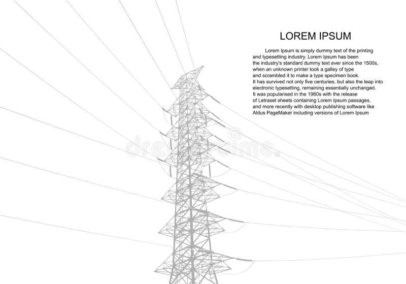 Vector Illustration. High Voltage  Towers Electric Power Transmission. Lines Supplies Electricity to the Text.  Pylon, pole networ