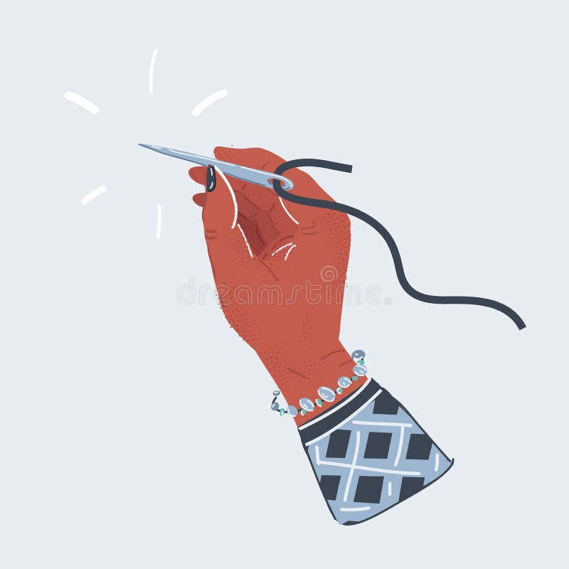 Vector Illustration of Human Hands Holding Threet with Needle Isolated