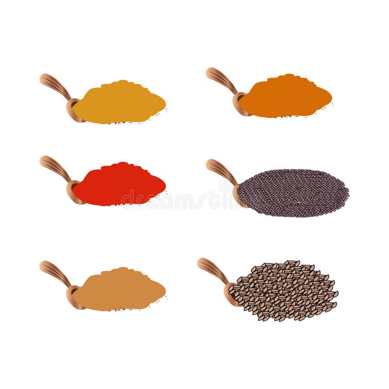 Spices in spoons isolated on white Royalty Free Vector Image