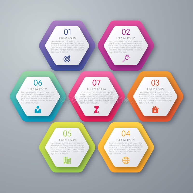 Vector illustration infographics seven hexagons stock illustration