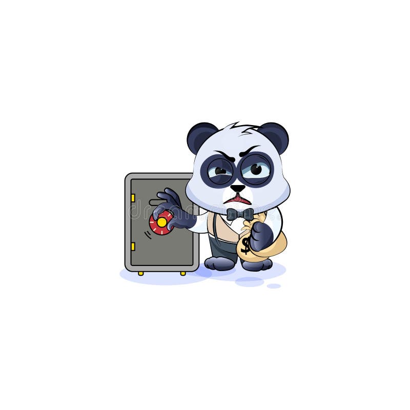 Panda bear in business suit open safe, hide money stock illustration Panda bear in business suit open safe, hide money stock illustration