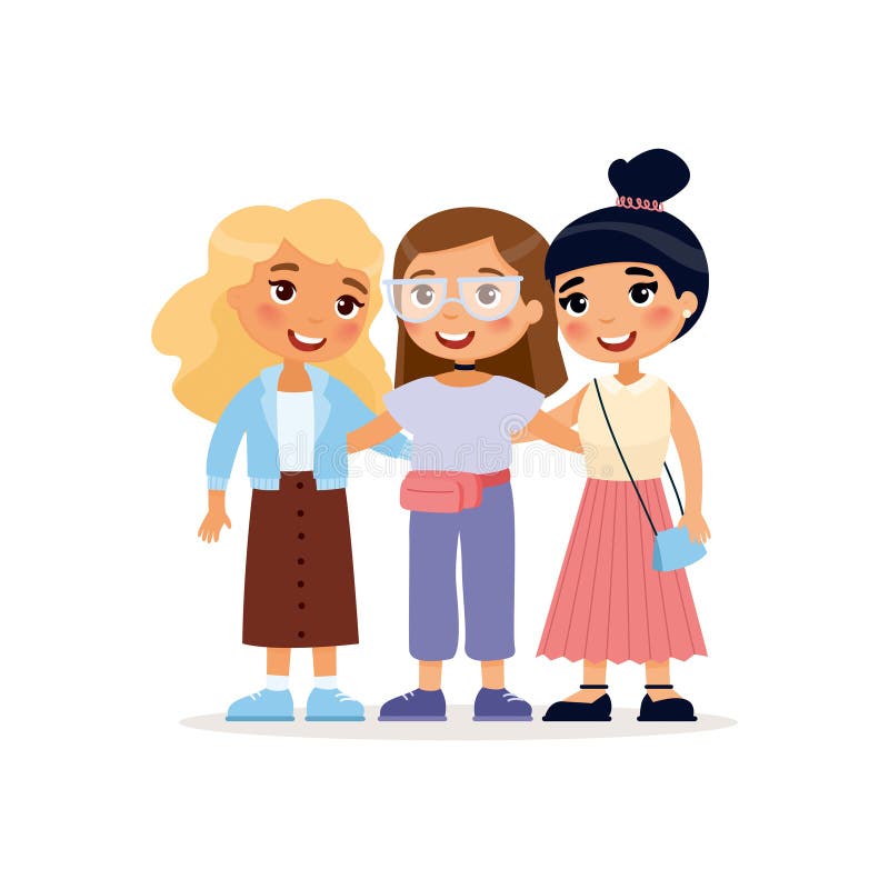 three girl friends cartoon