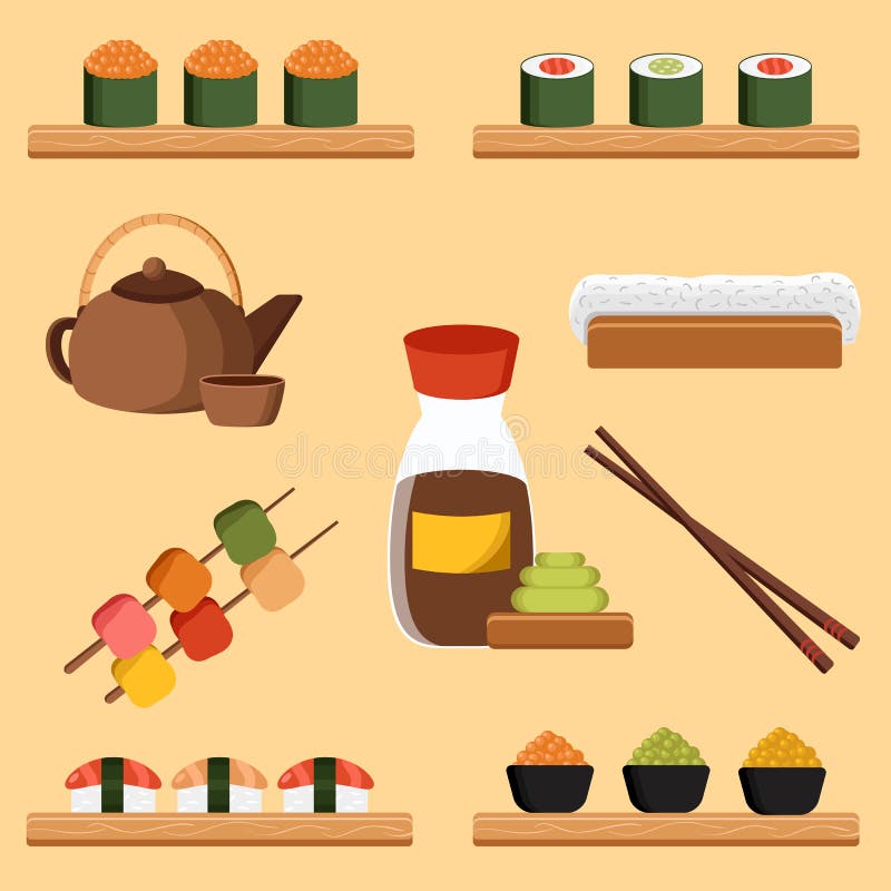 Vector Illustration With Japanese Cuisine Objects Stock Vector