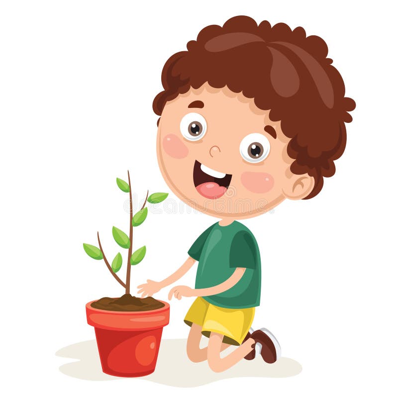 Vector Illustration Of Kid Planting stock illustration