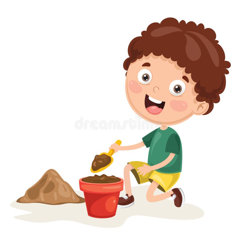 Vector Illustration Of Kid Planting stock illustration