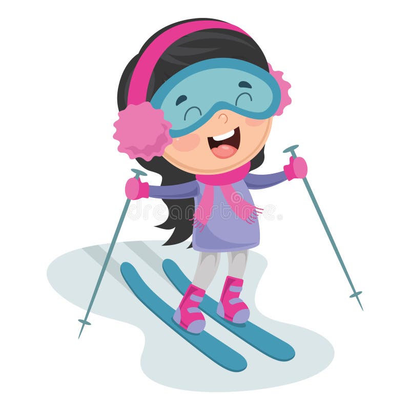 Vector Cartoon Boy Skiing In Goggles Isolated Stock Vector